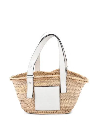 Pre-owned Loewe Basket Raffia Medium Tote Bag In White