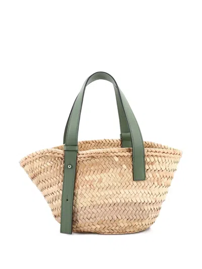 Pre-owned Loewe Basket Raffia Small Tote Bag In Green
