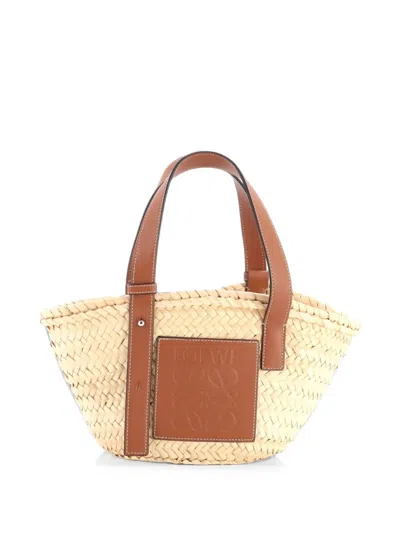 Pre-owned Loewe Basket Raffia Small Tote Bag In Neutrals