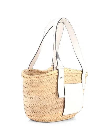 Pre-owned Loewe Basket Raffia Small Tote Bag In White