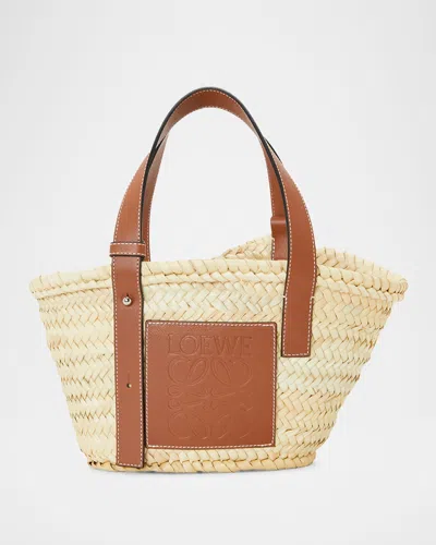 Loewe Basket Small Bag In Palm Leaf With Leather Handles In Natural/tan
