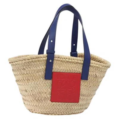 Pre-owned Loewe Basket Tote Raffia Beige Wood Bag () In Sand