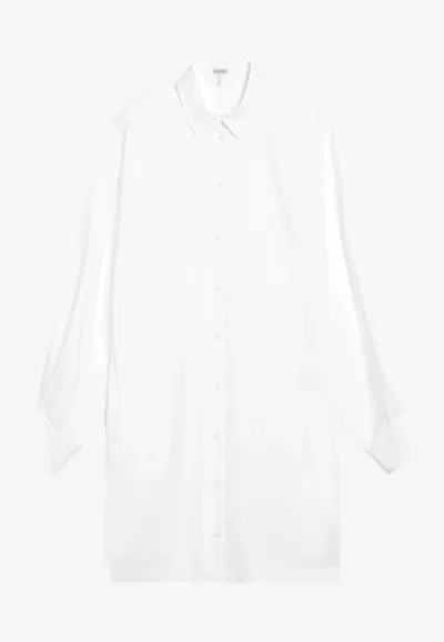 Loewe White Cotton Poplin Shirt Dress With Batwing Sleeves