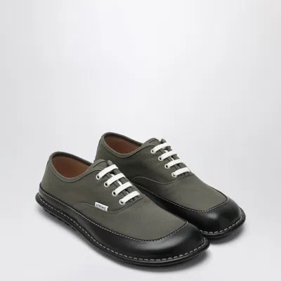 LOEWE LOEWE  BAY LACE-UP SHOES IN KHAKI CANVAS AND LEATHER