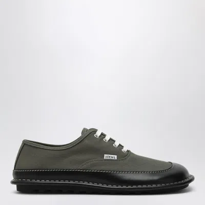 LOEWE BAY LACE-UP SHOES IN KHAKI CANVAS AND LEATHER