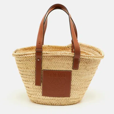 Pre-owned Loewe Beach Basket Beige/tan Leather And Raffia Tote In Sand