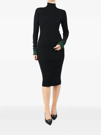 Pre-owned Loewe Beaded High-neck Midi Dress In Black