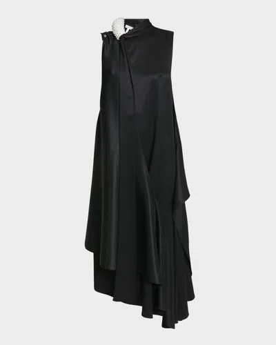 Loewe Beaded Ruffle Sleeveless Midi Dress In Black