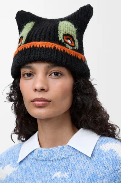 Loewe X Louis Wain Cat Wool-blend Beanie In Black