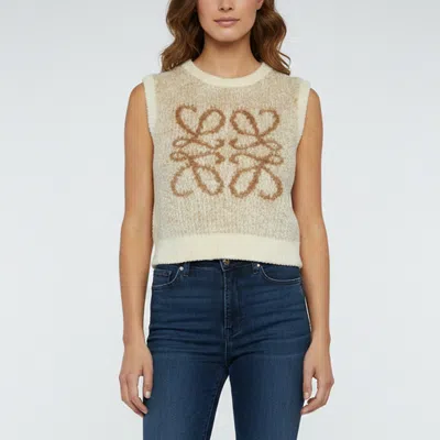 Pre-owned Loewe Beige Anagram Chenille Knit Cropped Sweater Vest Xs In Sand