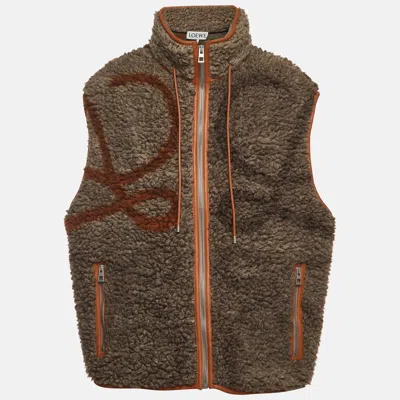 Pre-owned Loewe Beige Anagram Fleece Wool Blend Gilet Vest Xl In Sand