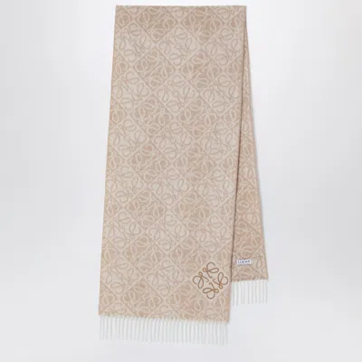 Loewe Beige Anagram Wool And Cashmere Scarf In Neutral