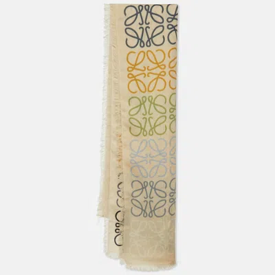 Pre-owned Loewe Beige Anagram Wool & Silk Scarf