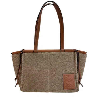 Pre-owned Loewe Beige Beige Brown Wool Leather Shoulder Bag Tote Bag () In Beige, Beige Brown
