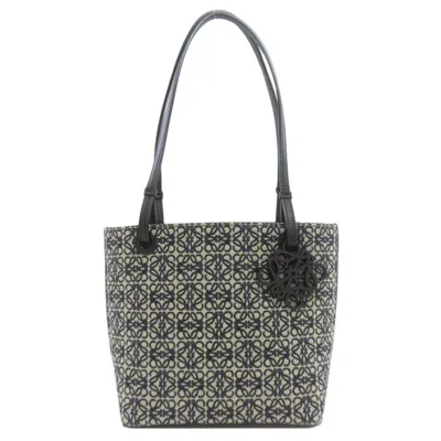 Pre-owned Loewe Beige Black Navy Canvas Leather Tote Bag ()