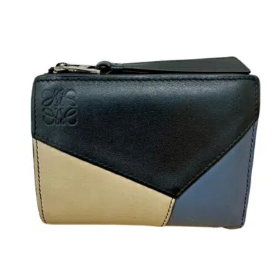 Pre-owned Loewe Beige Black Navy Leather Wallet (bi-fold) ()