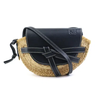 Pre-owned Loewe Beige Black Raffia Leather Shoulder Bag () In Beige, Black