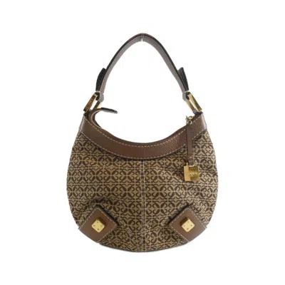 Pre-owned Loewe Beige Bronze Brown Canvas Leather Shoulder Bag ()