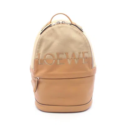 Pre-owned Loewe Beige Brown Canvas Leather Backpack Handbag () In Beige, Brown