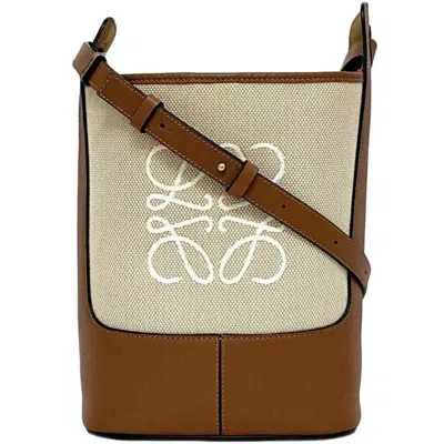 Pre-owned Loewe Beige Brown Canvas Leather Shoulder Bag () In Beige, Brown