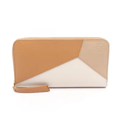 Pre-owned Loewe Beige Brown Ivory Leather Long Wallet (bi-fold) () In Beige, Brown, Ivory