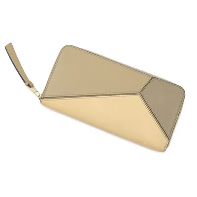 Pre-owned Loewe Beige Brown Leather Long Wallet (bi-fold) () In Beige, Brown