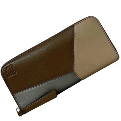 Pre-owned Loewe Beige Brown Leather Long Wallet (bi-fold) () In Beige, Brown