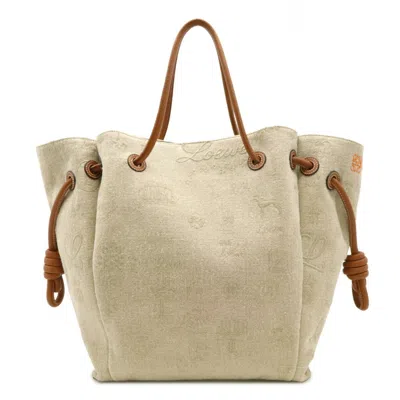 Pre-owned Loewe Beige Brown Linen Leather Shoulder Bag Tote Bag ()