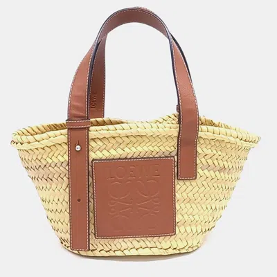 Pre-owned Loewe Beige Brown Multicolor Leather And Raffia Basket Woven Tote Bag