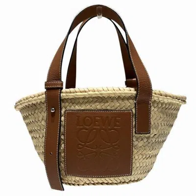 Pre-owned Loewe Beige Brown Raffia Leather Basket Tote Bag () In Multi