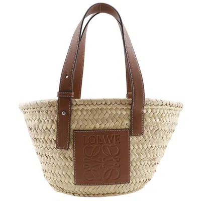 Pre-owned Loewe Beige Brown Raffia Leather Basket Tote Bag () In Multi