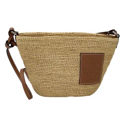 Pre-owned Loewe Beige Brown Raffia Leather Pochette Shoulder Bag () In Beige, Brown