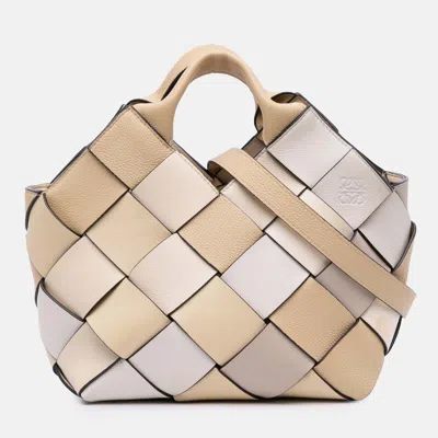 Pre-owned Loewe Beige Brown Small Woven Leather Surplus Basket Bag In Sand
