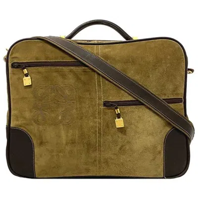 Pre-owned Loewe Beige Brown Suede Leather Boston Bag Handbag ()