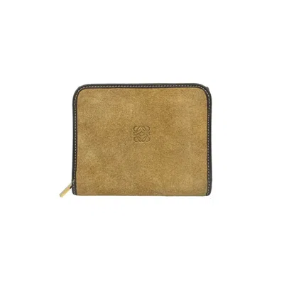 Pre-owned Loewe Beige Brown Suede Leather Wallet (bi-fold) () In Multi