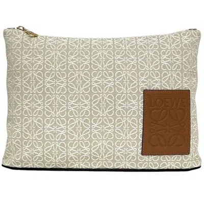 Pre-owned Loewe Beige Brown White Canvas Leather Clutch Bag Pouch ()