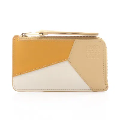 Pre-owned Loewe Beige Brown White Leather Coin Purse/coin Case () In Beige, Brown, White