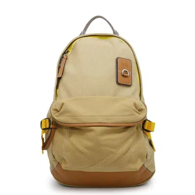 Pre-owned Loewe Beige Brown Yellow Canvas Leather Backpack ()