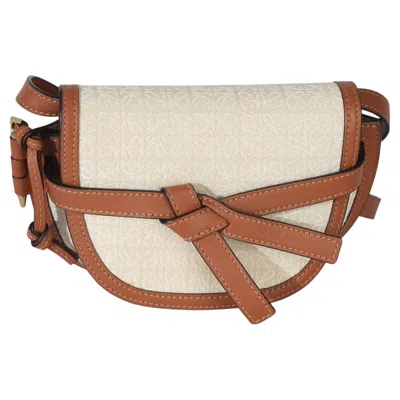 Pre-owned Loewe Beige Calfskin Jacquard Anagram Mini Dual Gate Bag In Brown