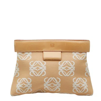 Pre-owned Loewe Beige Canvas Leather Clutch Bag () In Sand