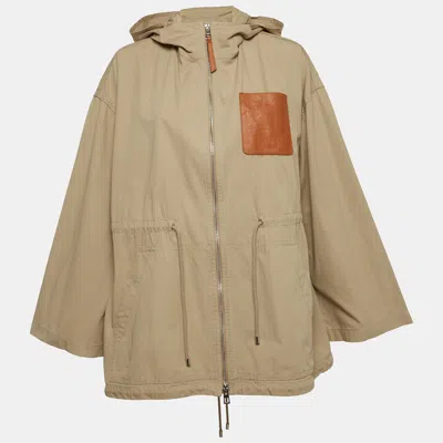 Pre-owned Loewe Beige Cotton & Leather Trim Parka Jacket M In Sand