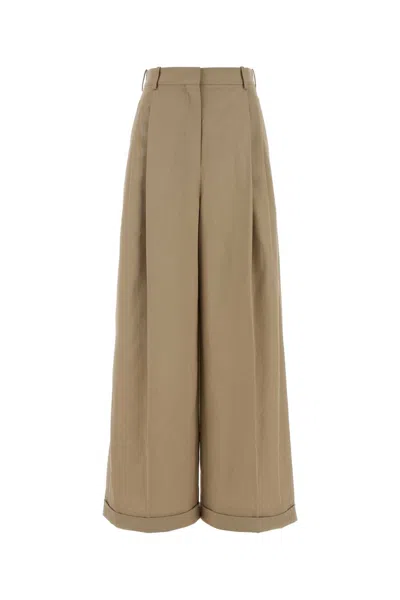 Loewe Cotton Wide Leg Trousers Pleated Front In Multi