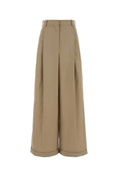Loewe Beige Cotton Wide-leg Pant In Brown