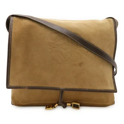 Pre-owned Loewe Beige Dark Brown Khaki Suede Shoulder Bag ()