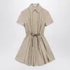 Loewe Anagram Patch Silk-blend Mini Dress With Drawstring In Neutral