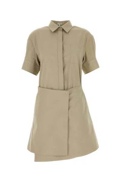 Loewe Beige Gabardine Mini Dress In Green