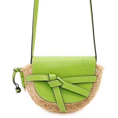 Pre-owned Loewe Beige Green Raffia Leather Shoulder Bag ()