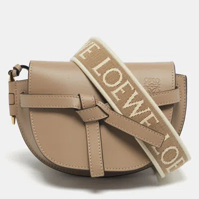 Pre-owned Loewe Beige Leather Mini Gate Dual Shoulder Bag In Sand