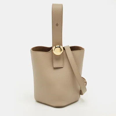 Pre-owned Loewe Beige Leather Mini Pebble Bucket Bag In Sand