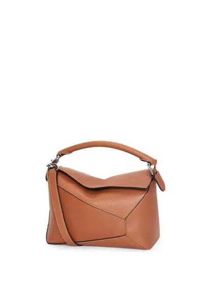 Loewe Beige Leather Puzzle Edge Small Handbag For Women In Brown